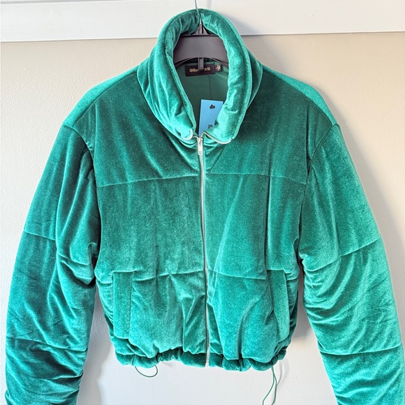 NWT Kill Wardrobe Velvet like puffer coat. Size large - Picture 1 of 5